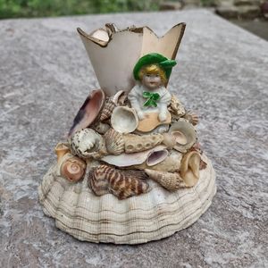 Victorian shell puzzle art piece porcelain doll sea shell whimsy OOAK